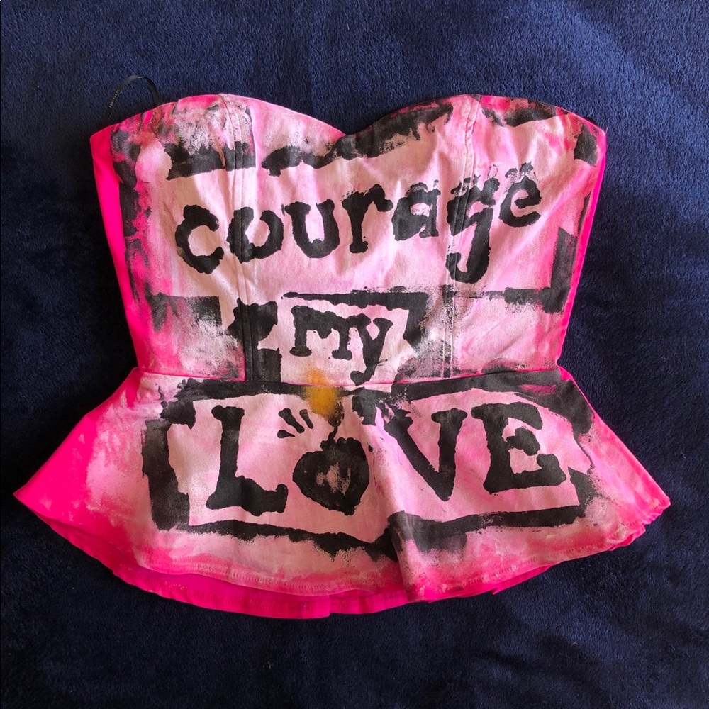 Hot pink bustier w/custom stencil Courage My Love